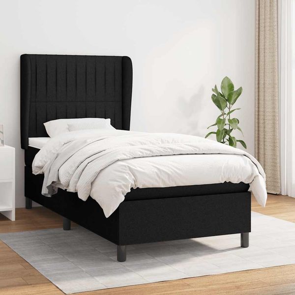 vidaXL Posteľný rám boxspring s matracom čierny 90x190 cm látka