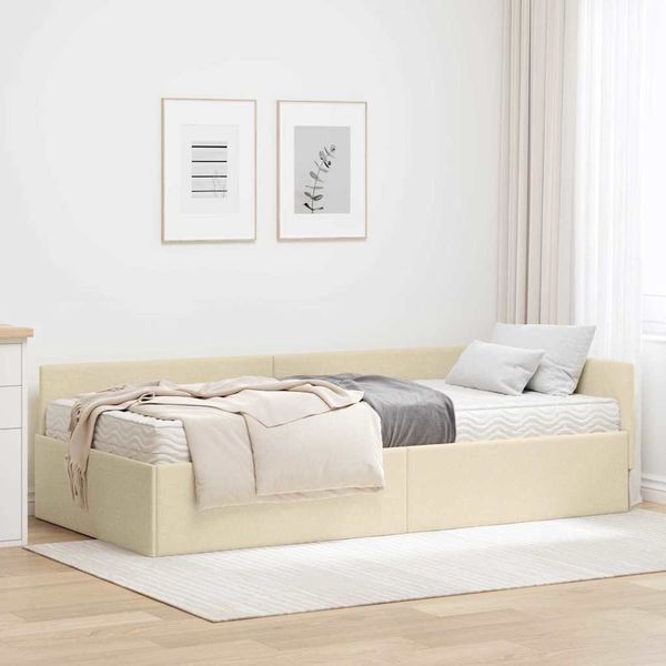 vidaXL Rohový rám postele s matracom Iný 2 pcs Krémová látka