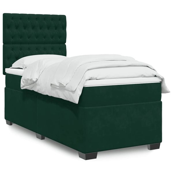 vidaXL Posteľný rám boxsping s matracom tmavozelený 90x200 cm zamat