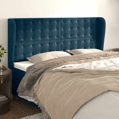 vidaXL Čelo postele so záhybmi tmavomodrá 163x23x118/128 cm zamat