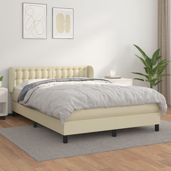 vidaXL Boxspring posteľ s matracom krémová 140x190 cm umelá koža
