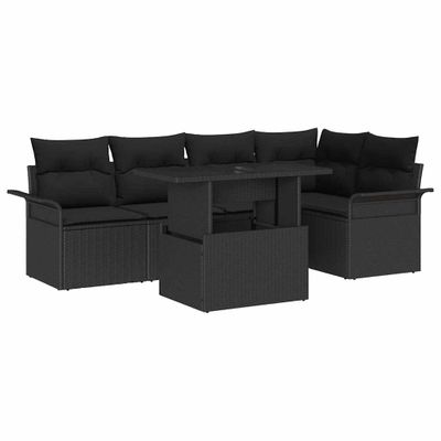 vidaXL Súprava záhradných pohoviek s vankúšom 6 pcs Čierna Poly Ratan