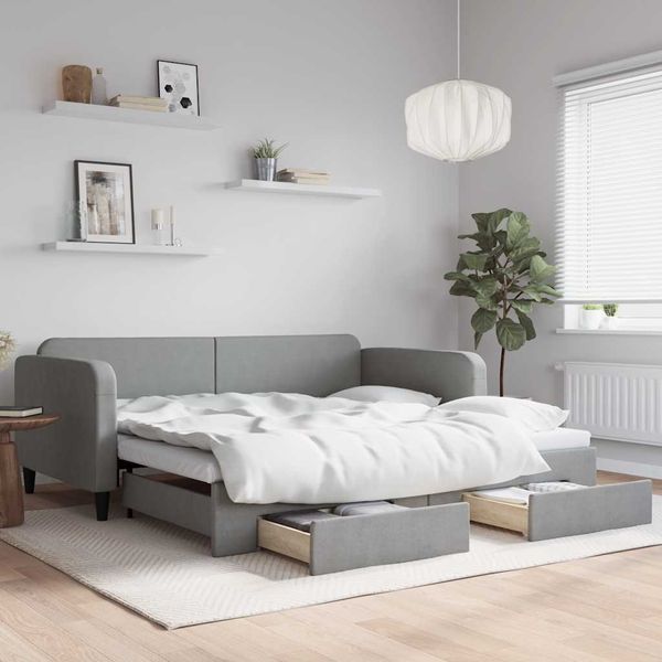 vidaXL Denná posteľ s výsuvným rámom a zásuvkami bez matraca, svetlosivá 100x190 cm
