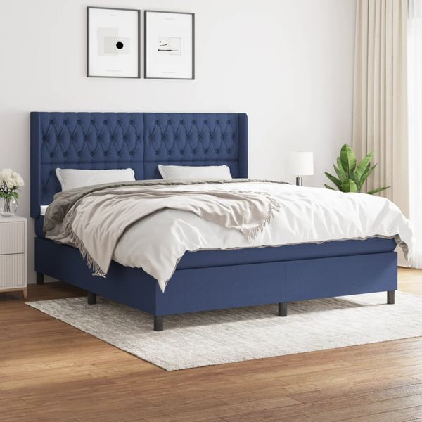 vidaXL Posteľný rám boxspring s matracom modrý 180x200 cm látka