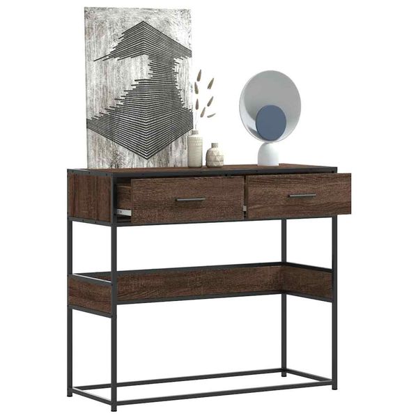 vidaXL Konzolový stolík hnedý dub 90x35x80 cm kompozitné drevo
