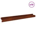 vidaXL Obrubník trávnika 10 ks 100 x 10 x 8 cm Oceľ Hrdzavý