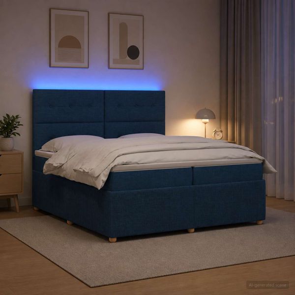 vidaXL LED boxspring posteľ s matracom Modrá 200 x 200 cm Látka
