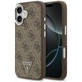 Puzdro Guess Magsafe 4G PU kožené puzdro s trojuholníkovým logom a strieborným kovovým rámom fotoaparátu pre iPhone 17 hnedé