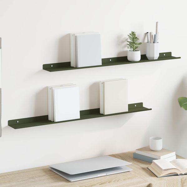 vidaXL Závesná polica 2 pcs Olivová zelená 80 x 9 x 2,5 cm Oceľ