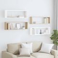 vidaXL Nástenné police 4ks, biela+sonoma 80x15x26,5cm kompozitné drevo
