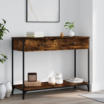 vidaXL Konzolový stolík dymový dub 100x34,5x75 cm kompozitné drevo