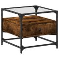 vidaXL Konferenčný stolík sklenená doska dymový dub 50x50x45 cm oceľ
