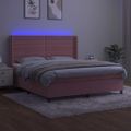 vidaXL Posteľný rám boxsping s matracom a LED ružový 180x200 cm zamat