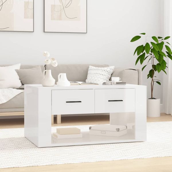 vidaXL Konferenčný stolík lesklý biely 80x50x40 cm spracované drevo