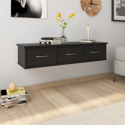 vidaXL Nástenná zásuvková polica čierna 88x26x18,5 cm kompozitné drevo