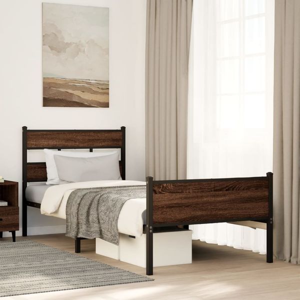 vidaXL Posteľný rám bez matraca hnedý dub 90x200 cm kompozitné drevo