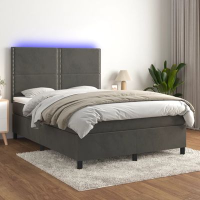 vidaXL Posteľ boxsping s matracom a LED tmavosivá 140x200 cm zamat