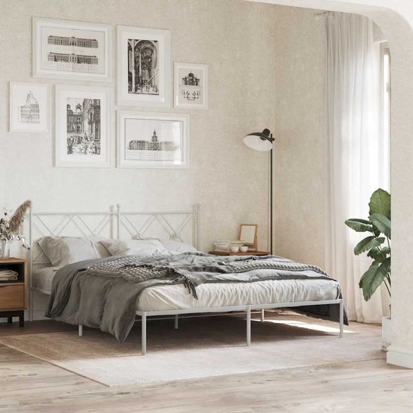 vidaXL Kovový rám postele s čelom biely 150x200 cm
