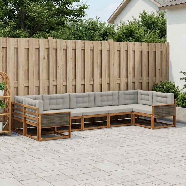vidaXL Záhradná súprava gaučov s vankúšom 7 pcs Prírodná a svetlosivá