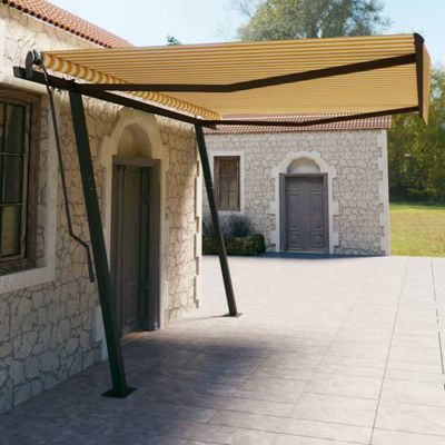 vidaXL Ručne zaťahovacia markíza so stĺpikmi 4,5x3 m žlto-biela