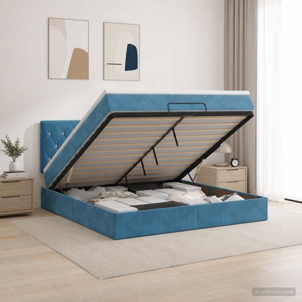 vidaXL Polohovací postel s matrací Tmavomodrá 140 x 190 cm Zamat