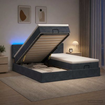 vidaXL Ottoman posteľ s matracom a LED Tmavosivá 160 x 200 cm Zamat