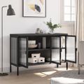 vidaXL Komoda čierna 105x35x70 cm sklo a oceľ