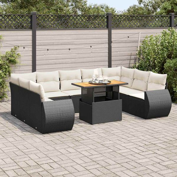vidaXL 10-dielna záhradná sedacia súprava s vankúšmi polyratan čierna