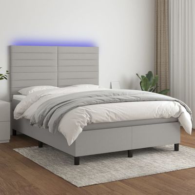 vidaXL Posteľ boxsping s matracom a LED bledosivá 140x200 cm látka