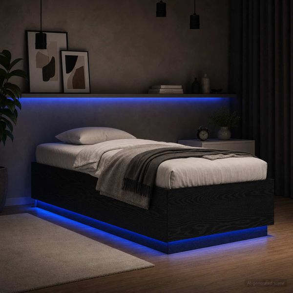 vidaXL Posteľový rám s LED Čierny dub 80 x 200 cm Kompozitné drevo