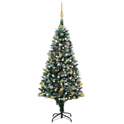 vidaXL Umelý vianočný stromček s LED a setom gulí a šiškami 150 cm