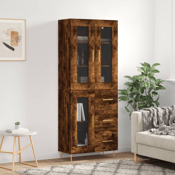 vidaXL Vysoká skrinka dymový dub 69,5x34x180 cm spracované drevo