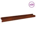 vidaXL Obrubník trávnika 20 ks 100 x 10 x 8 cm Oceľ Hrdzavý