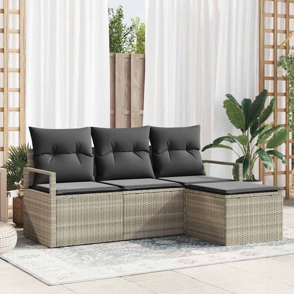 vidaXL Sada pohoviek 4 pcs Svetlosivá polyratan