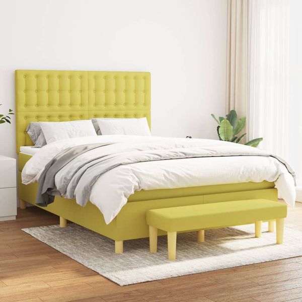 vidaXL Boxspring posteľ s matracom svetlozelená 140x190 cm látka