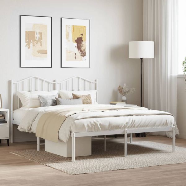 vidaXL Kovový rám postele s čelom biely 140x190 cm