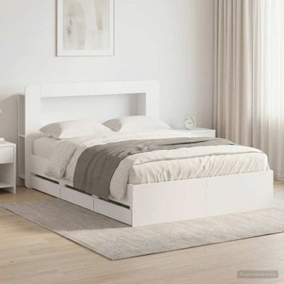 vidaXL Posteľový rám s úložným priestorom a čelom Biela 150 x 200 cm