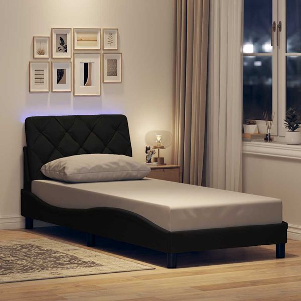 vidaXL Rám postele s LED bez matraca Čierna 90x200 cm Látka