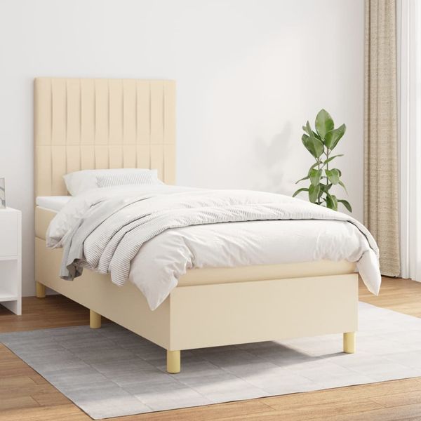 vidaXL Posteľný rám boxsping s matracom krémový 90x200 cm látka