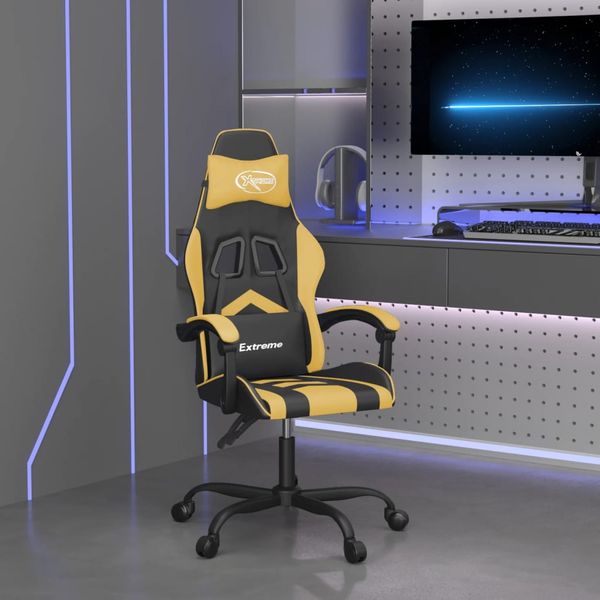 vidaXL Otočná herná stolička čierna a zlatá umelá koža