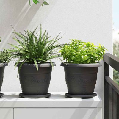 vidaXL Kulatý kvetináč 6 pcs Čierna Ø 22 x 18 cm Plast