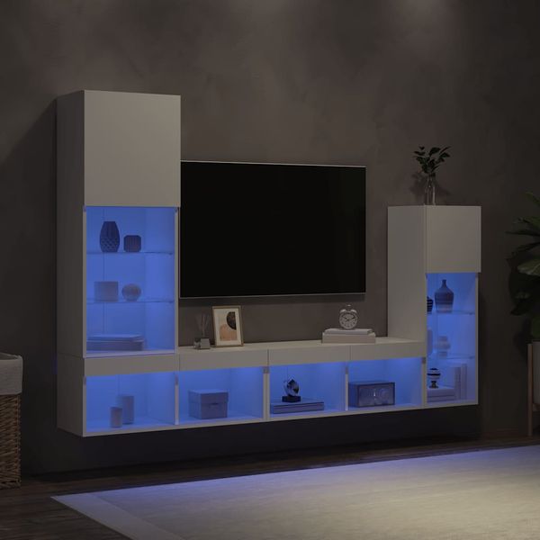 vidaXL 4-dielne TV nástenné skrinky s LED biele kompozitné drevo