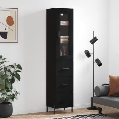 vidaXL Vysoká skrinka čierna 34,5x34x180 cm spracované drevo