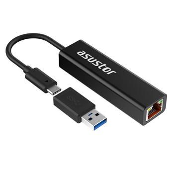 Asustor adaptér AS-U2.5G2 / USB3.2 Gen 1 type-C to 2.5GBASE-T / v balení redukcia USB-C na USB-A Adaptér, sieťový, USB 3.2 Gen1 typ C na RJ-45, 2,5GBASE-T, čierny, v balení redukcia USB-C na USB-A