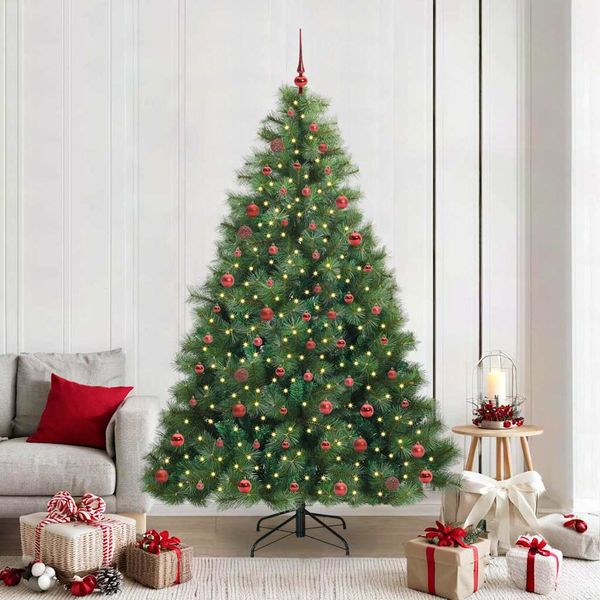 vidaXL Umelý vianočný stromček s 300 LED-i Zelená 210 cm PE a PVC