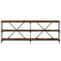 vidaXL Konzolový stolík dymový dub 200x30x75cm kompozitné drevo železo