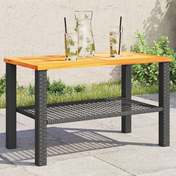 vidaXL Záhradný stôl čierny 70x38x42 cm polyratan akáciové drevo