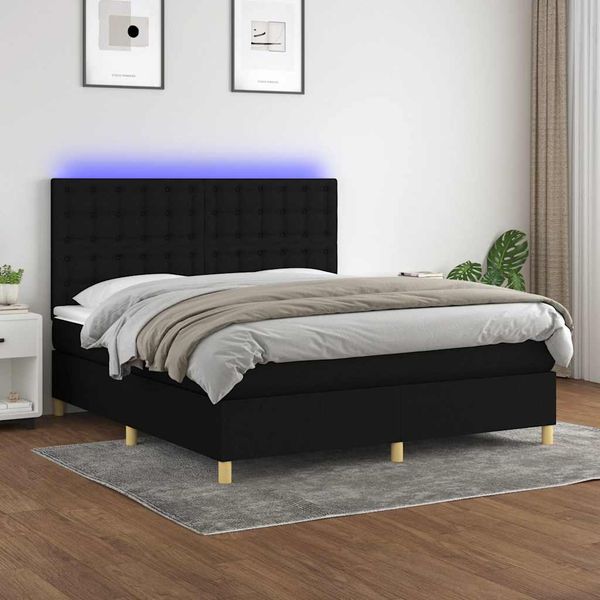 vidaXL Posteľ boxsping s matracom a LED čierna 180x200 cm látka