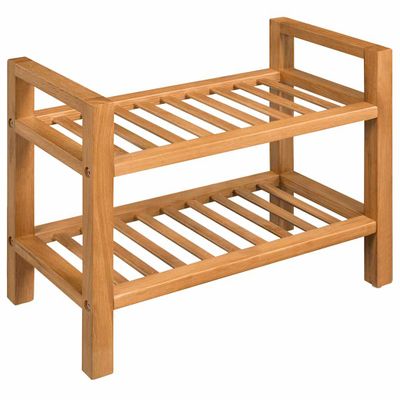vidaXL Regál na topánky s 2 policami 50x27x40 cm, dubový masív
