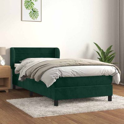 vidaXL Posteľný rám boxsping s matracom tmavozelený 100x200 cm zamat
